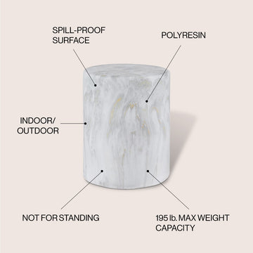 Troy 16" Modern Minimalist Faux Marble Column Indoor/Outdoor Accent Table - JONATHAN Y